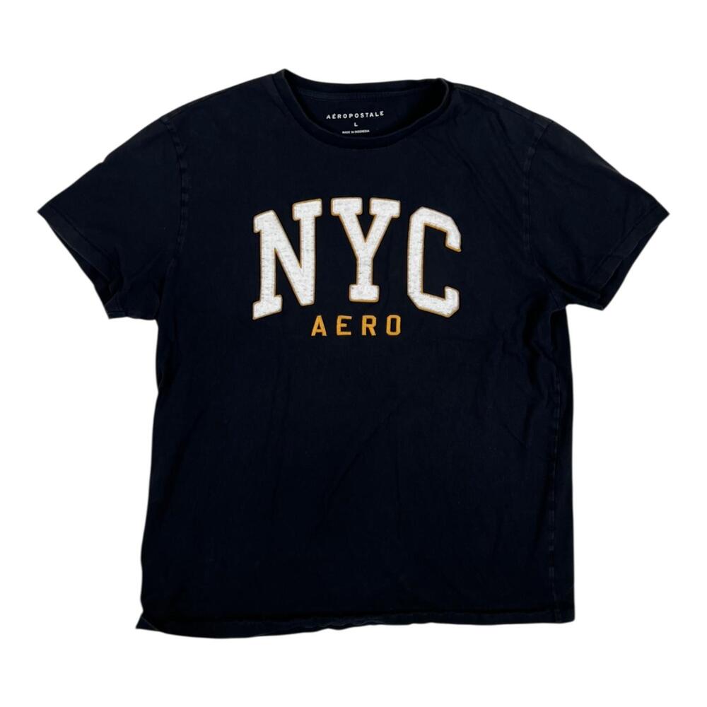 Vintage Aeropostale NYC AERO T-Shirt Mens L Black Applique Logo Graphic Y2K